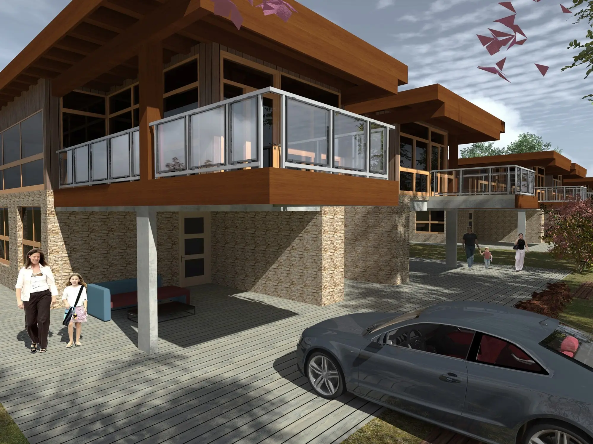 Complejo de cabañas en la costa · render 3D, vista 1