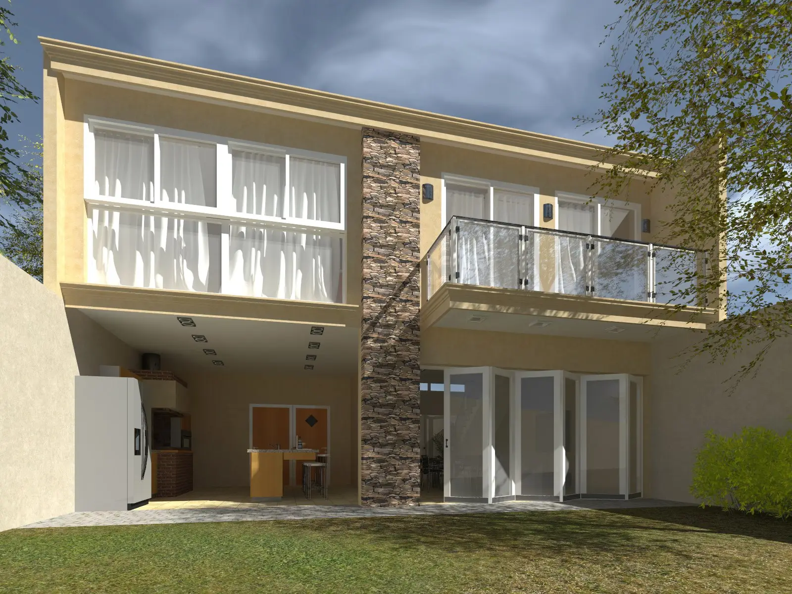 Quincho con dormitorio · render 3D, vista 1