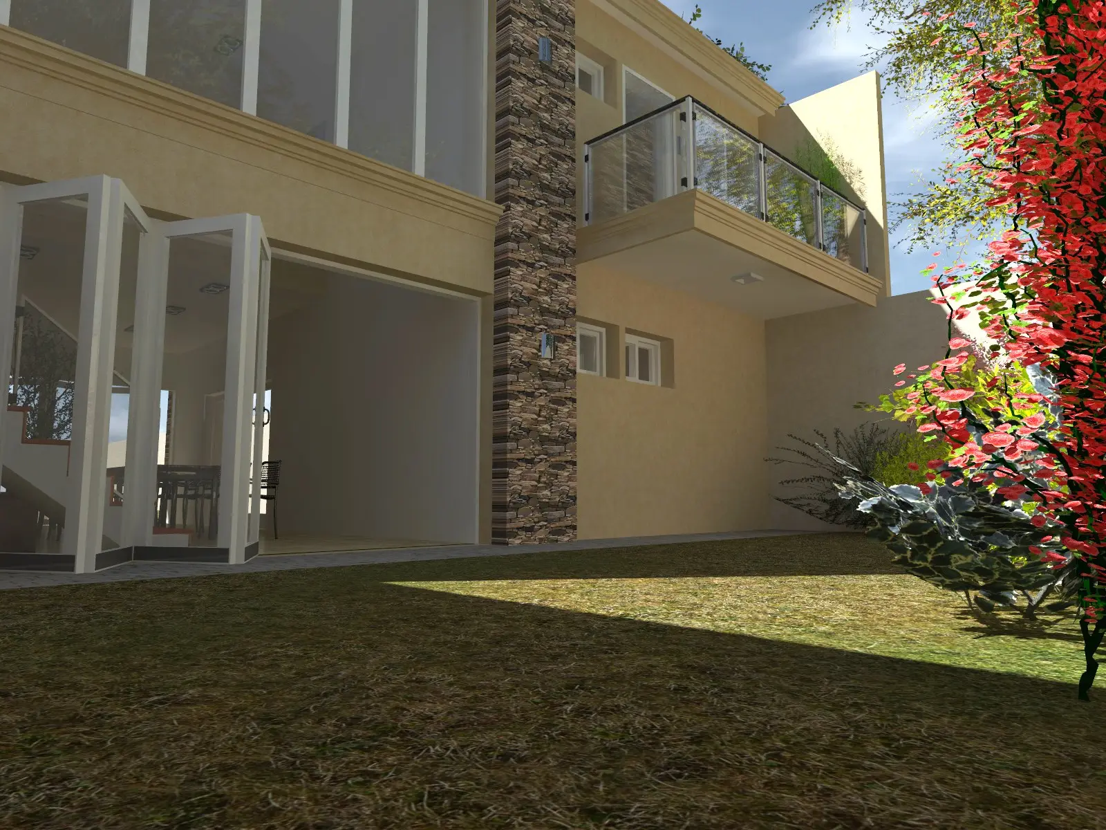 Quincho con dormitorio · render 3D, vista 2