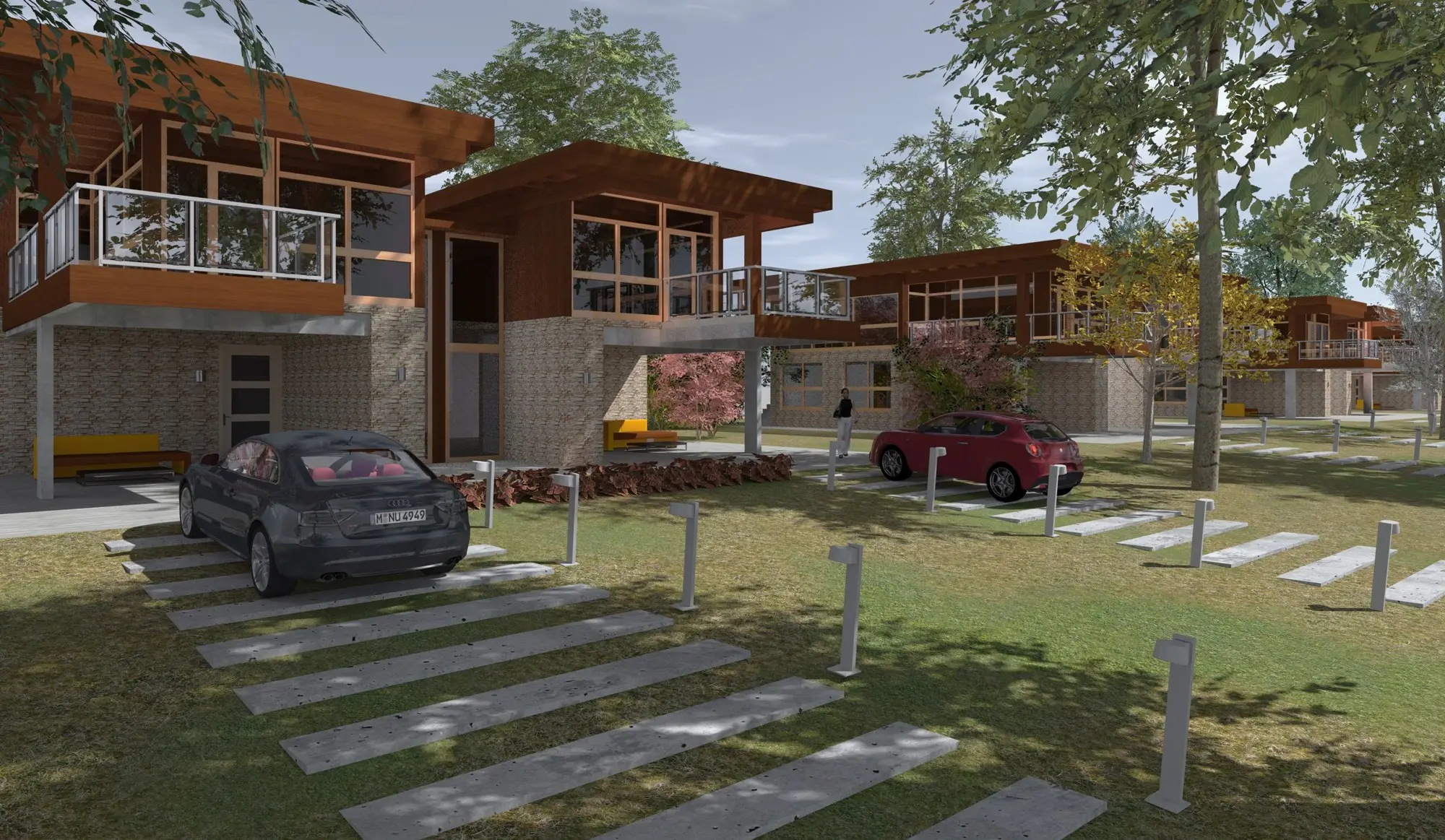 Complejo de cabañas en la costa · render 3D, vista 2