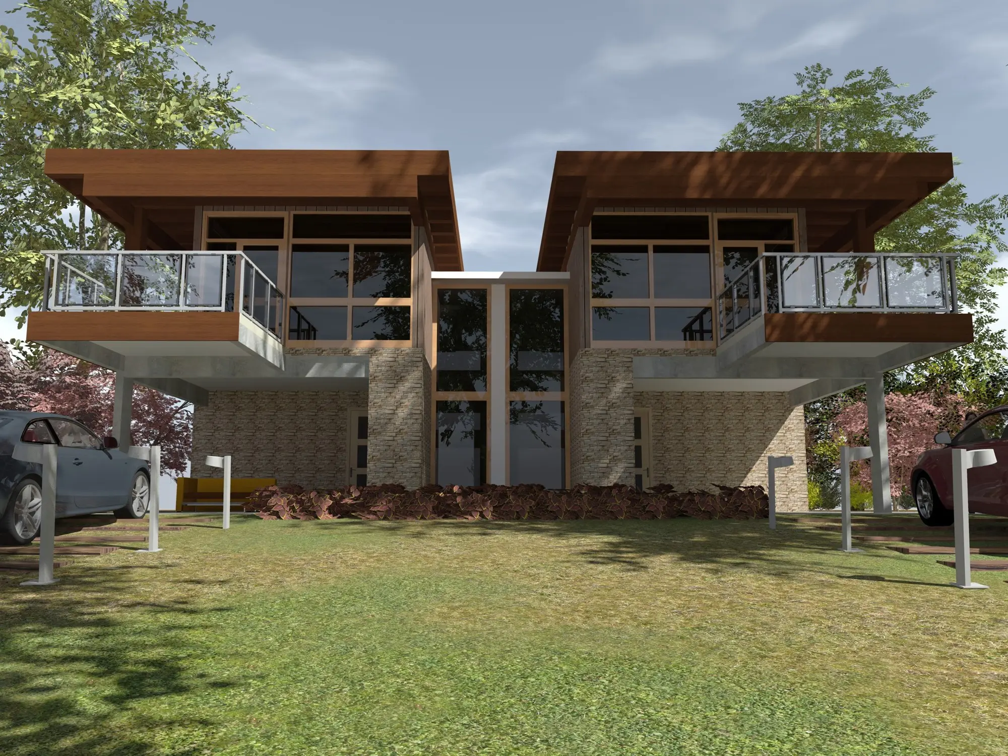 Complejo de cabañas en la costa · render 3D, vista 3
